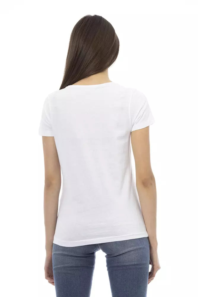 Trussardi Action Chic White Printed Tee: Summer Wardrobe Essential $131.00 Trussardi Action Luzworld