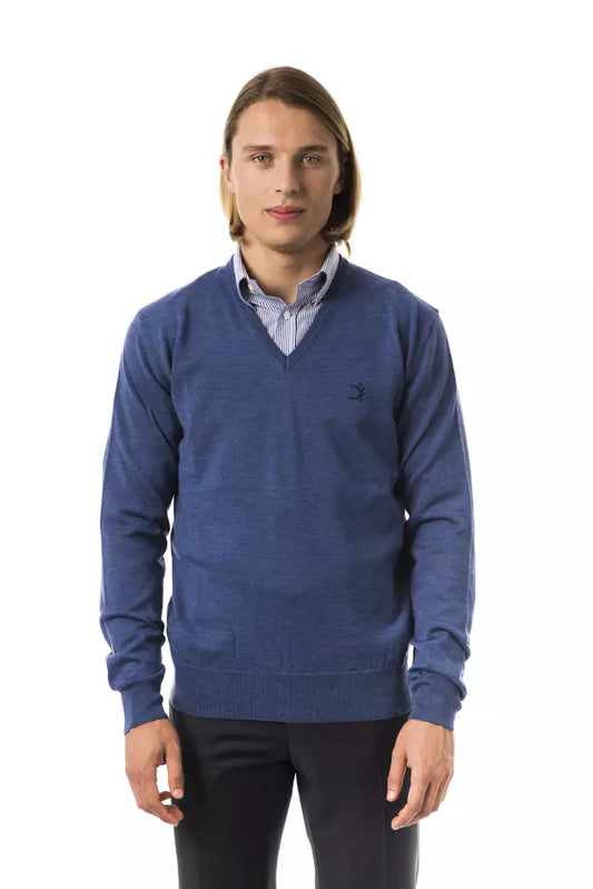Uominitaliani Blue Merino Wool Men Sweater $196.00 Uominitaliani Luzworld