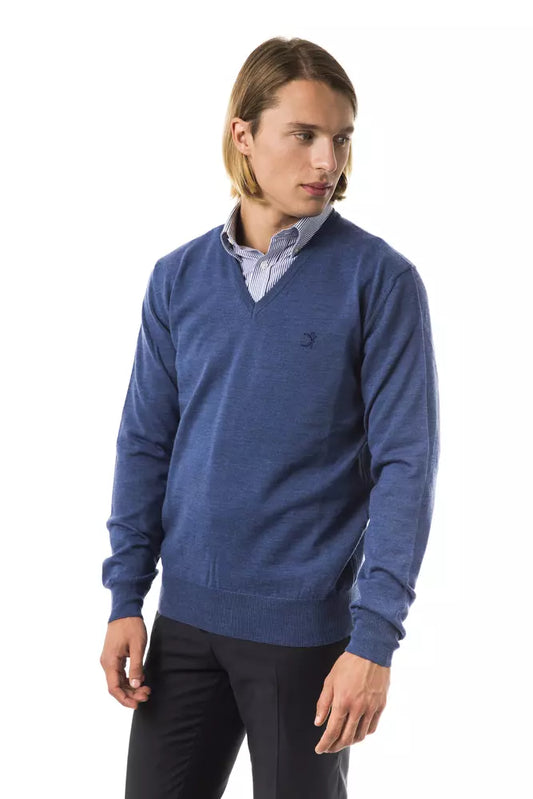 Uominitaliani Blue Merino Wool Men Sweater $196.00 Uominitaliani Luzworld