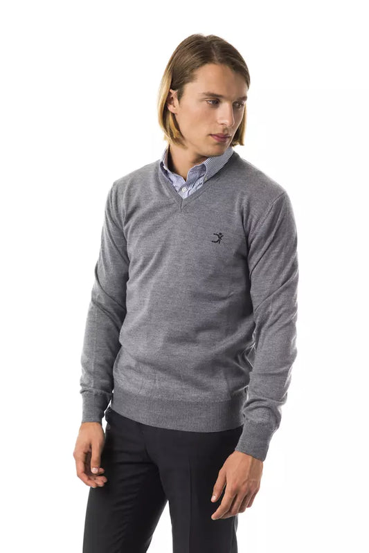 Uominitaliani Gray Merino Wool Men Sweater $196.00 Uominitaliani Luzworld