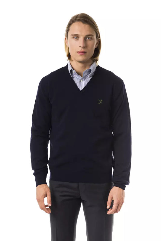 Uominitaliani Blue Merino Wool Men Sweater $196.00 Uominitaliani Luzworld