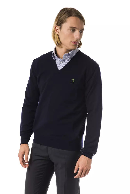 Uominitaliani Blue Merino Wool Men Sweater $196.00 Uominitaliani Luzworld