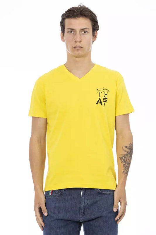 Trussardi Action Yellow Cotton Men V-Neck T-Shirt $130.00 Trussardi Action Luzworld
