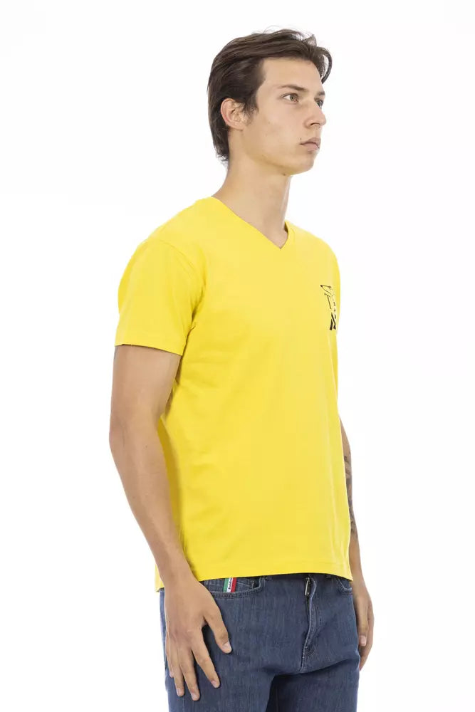 Trussardi Action Yellow Cotton Men V-Neck T-Shirt $130.00 Trussardi Action Luzworld