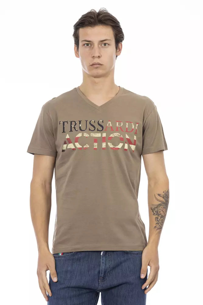 Trussardi Action Brown Cotton Men T-Shirt $130.00 Trussardi Action Luzworld