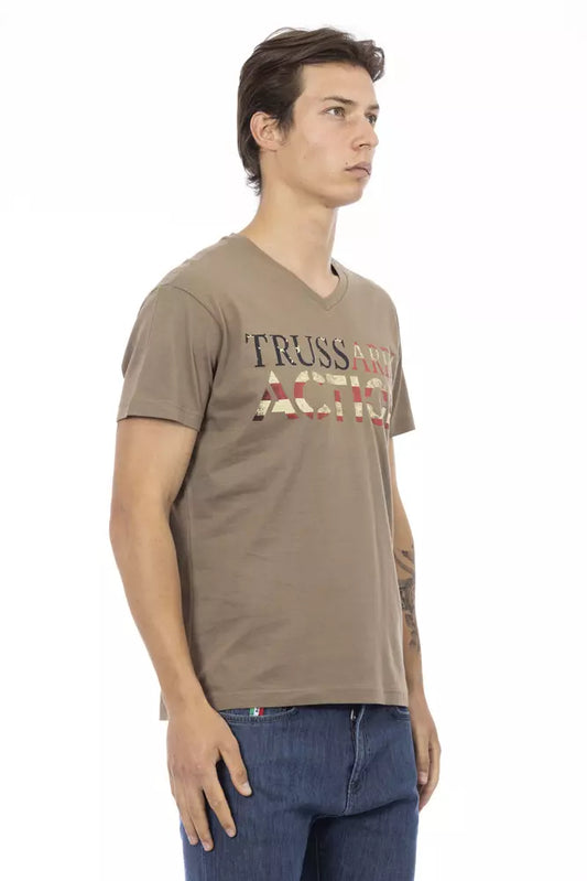 Trussardi Action Brown Cotton Men T-Shirt $130.00 Trussardi Action Luzworld