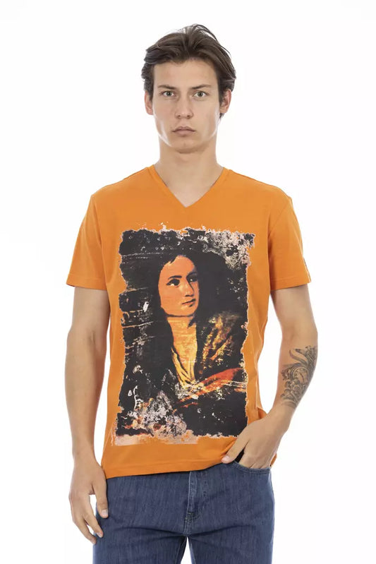 Trussardi Action Orange Cotton Men's V-Neck T-Shirt $130.00 Trussardi Action Luzworld