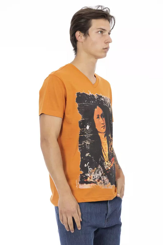 Trussardi Action Orange Cotton Men's V-Neck T-Shirt $130.00 Trussardi Action Luzworld