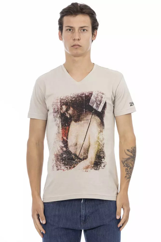 Trussardi Action Beige Cotton Men V-neck T-shirt $130.00 Trussardi Action Luzworld