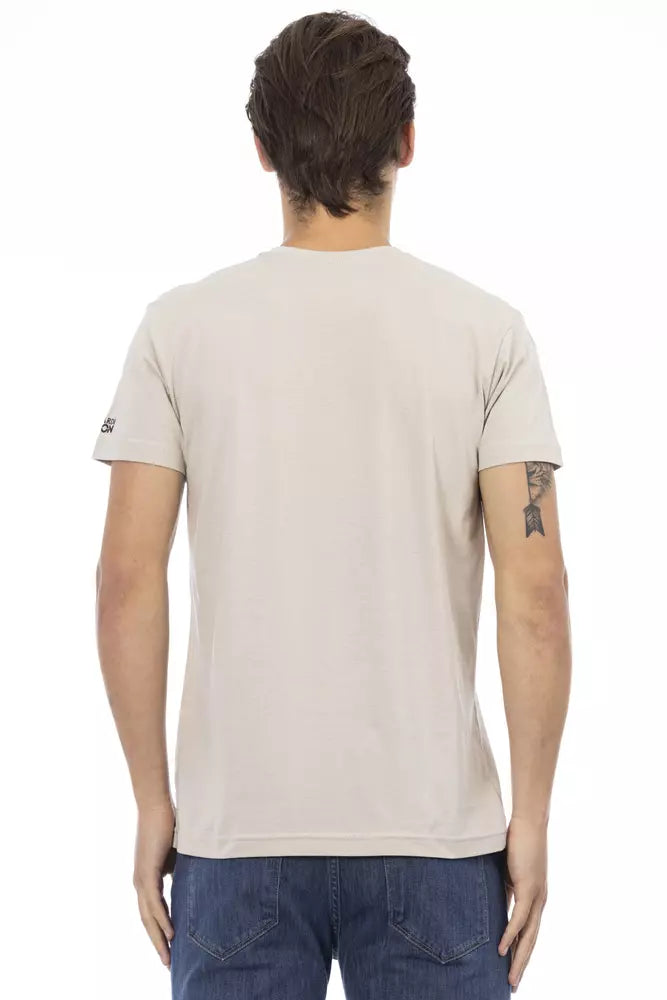 Trussardi Action Beige Cotton Men V-neck T-shirt $130.00 Trussardi Action Luzworld