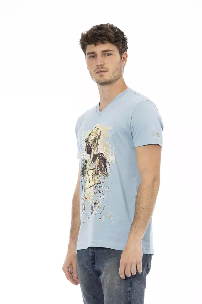 Trussardi Action Light Blue Cotton Men T-Shirt $130.00 Trussardi Action Luzworld