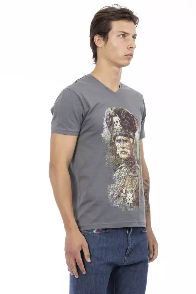 Trussardi Action Gray Cotton Men T-Shirt $130.00 Trussardi Action Luzworld