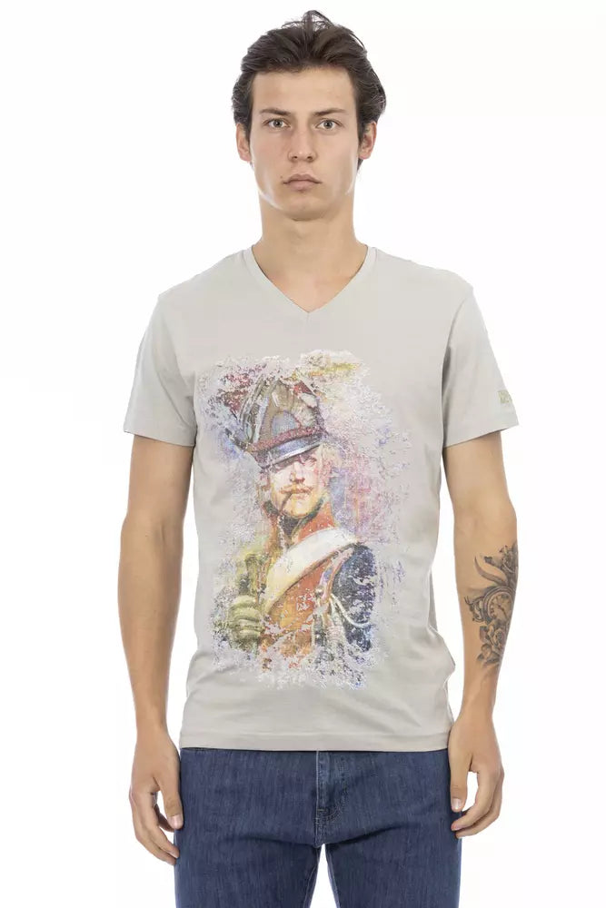 Trussardi Action Gray Cotton Men's V-Neck T-Shirt