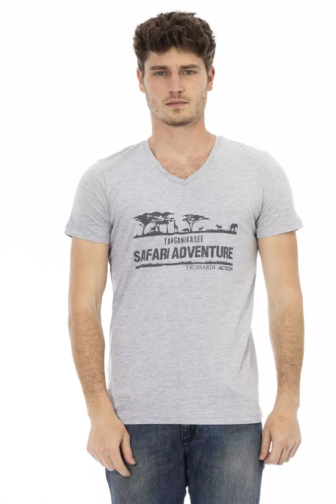 Trussardi Action Gray Cotton Men T-Shirt $130.00 Trussardi Action Luzworld