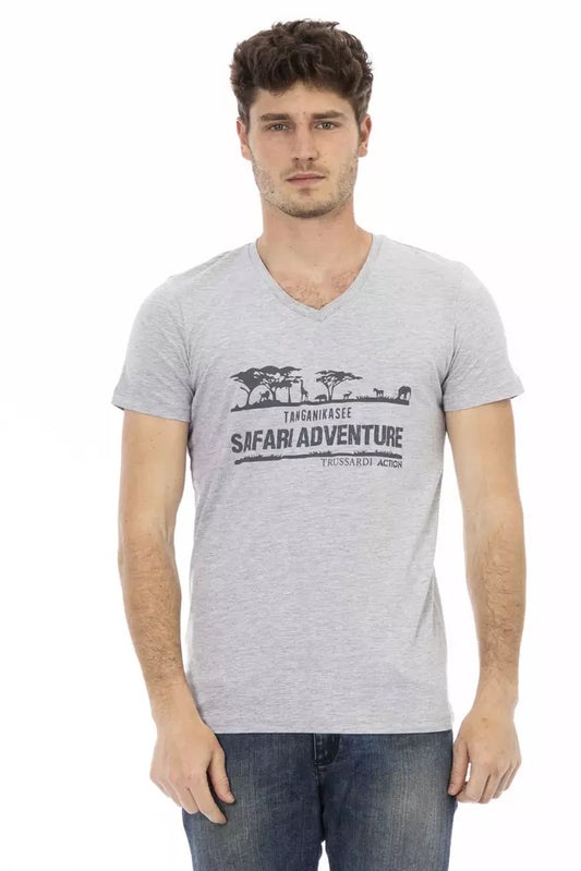 Trussardi Action Gray Cotton Men T-Shirt $130.00 Trussardi Action Luzworld