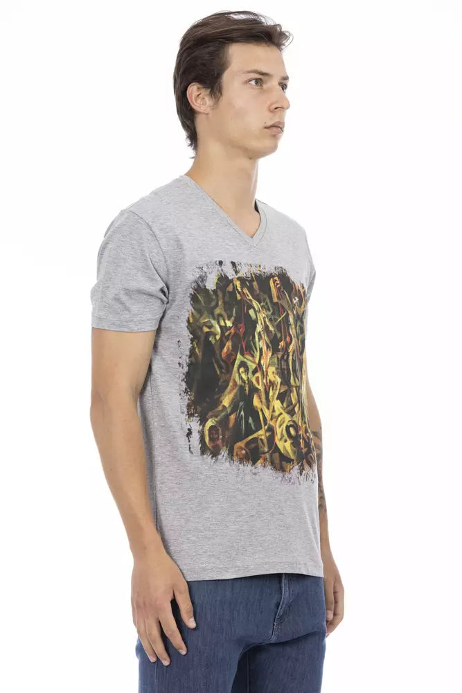 Trussardi Action Gray Cotton Men's V-Neck T-Shirt $130.00 Trussardi Action Luzworld