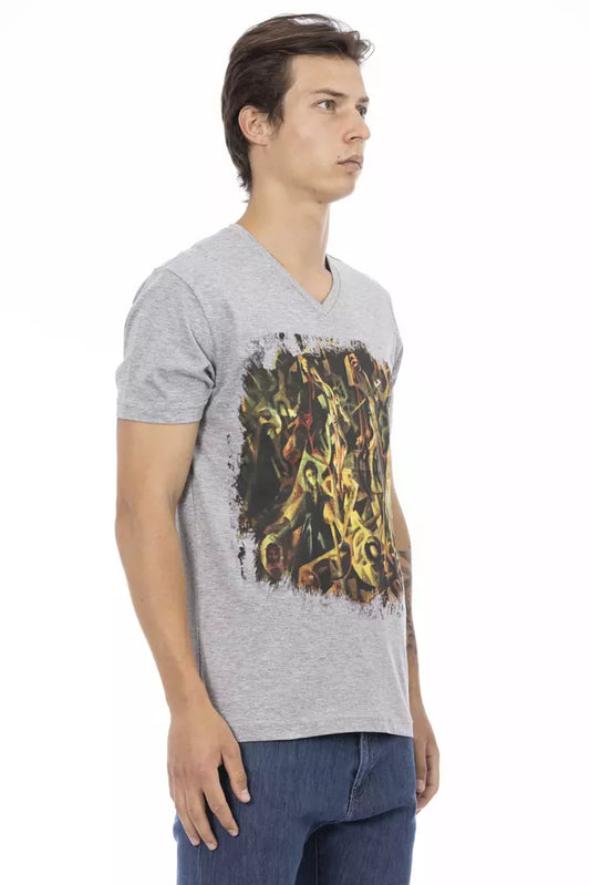 Trussardi Action Gray Cotton Men's V-Neck T-Shirt $130.00 Trussardi Action Luzworld