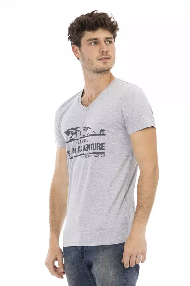 Trussardi Action Gray Cotton Men T-Shirt $130.00 Trussardi Action Luzworld