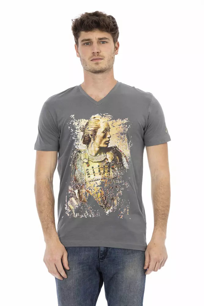 Trussardi Action Gray Cotton Men's V-Neck T-Shirt $130.00 Trussardi Action Luzworld