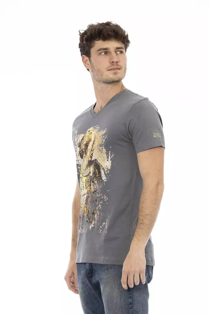 Trussardi Action Gray Cotton Men's V-Neck T-Shirt $130.00 Trussardi Action Luzworld