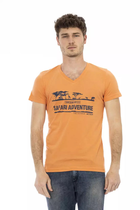 Trussardi Action Orange Cotton Men's V-Neck T-Shirt $130.00 Trussardi Action Luzworld