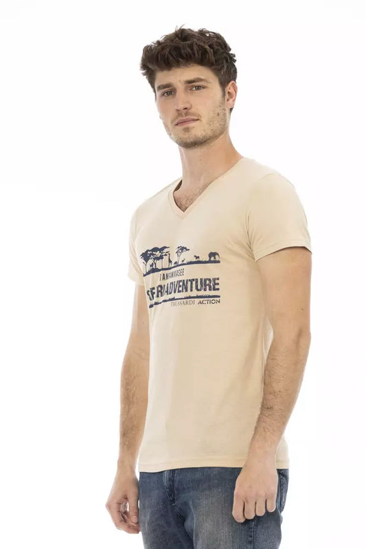 Trussardi Action Beige Cotton Men T-Shirt $130.00 Trussardi Action Luzworld