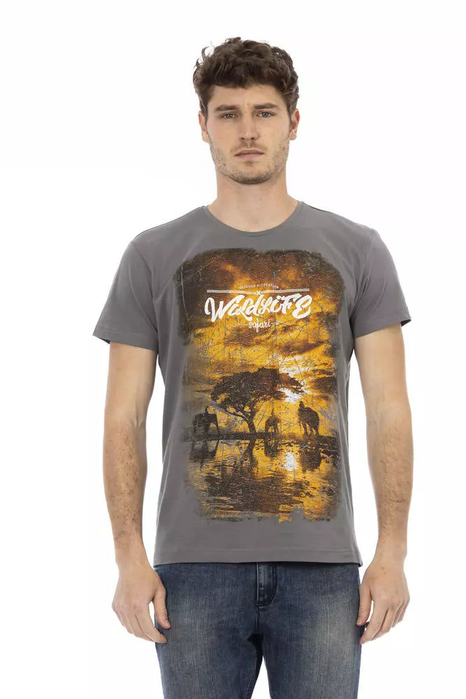 Trussardi Action Gray Cotton Men's T-Shirt $130.00 Trussardi Action Luzworld