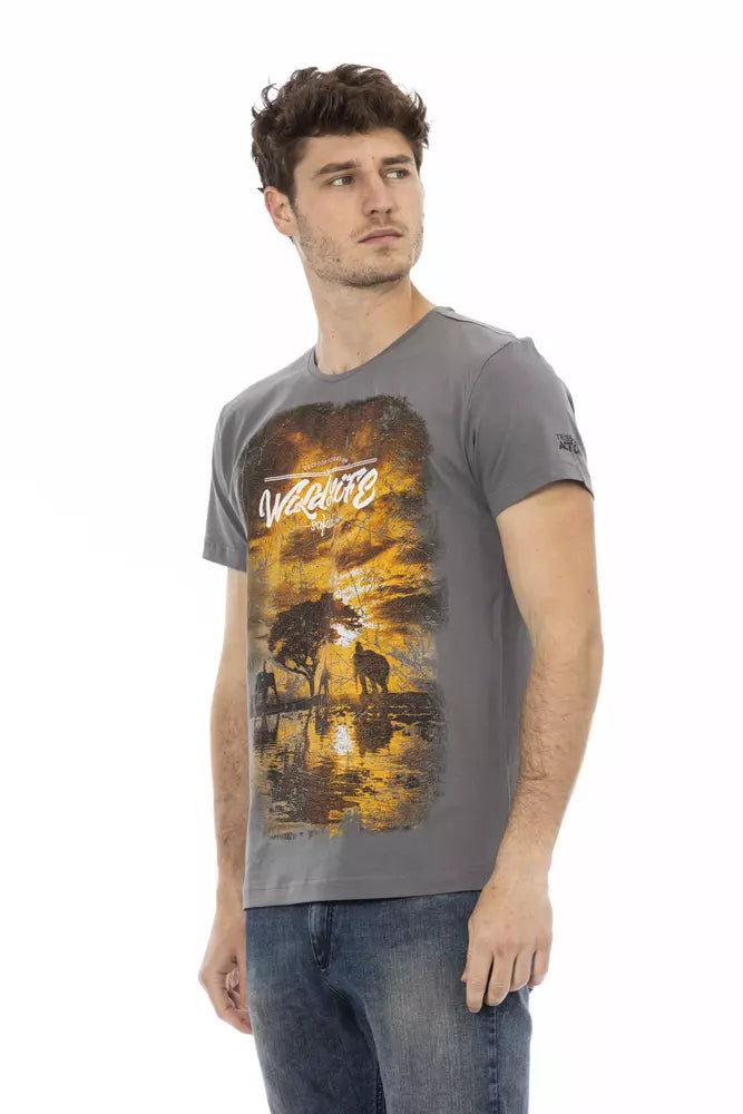 Trussardi Action Gray Cotton Men's T-Shirt $130.00 Trussardi Action Luzworld