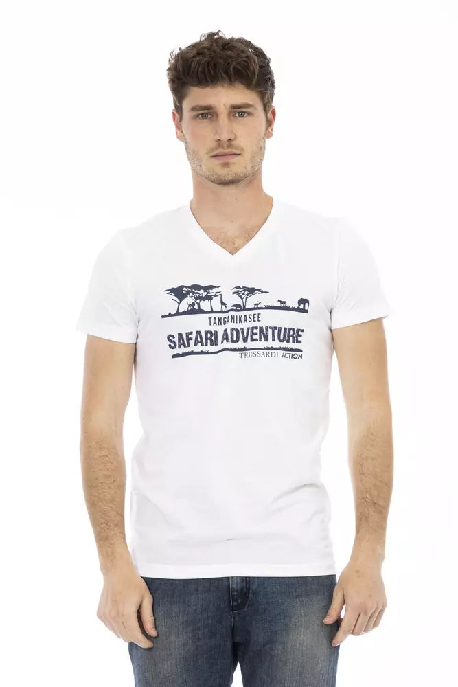 Trussardi Action White Cotton Men's V-Neck T-Shirt $130.00 Trussardi Action Luzworld