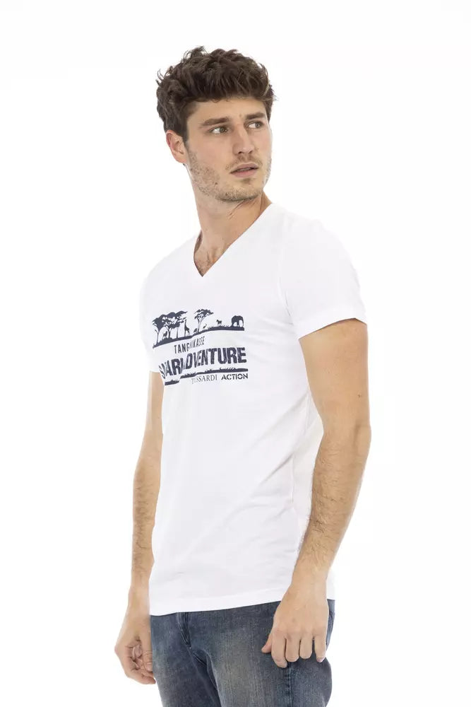 Trussardi Action White Cotton Men's V-Neck T-Shirt $130.00 Trussardi Action Luzworld