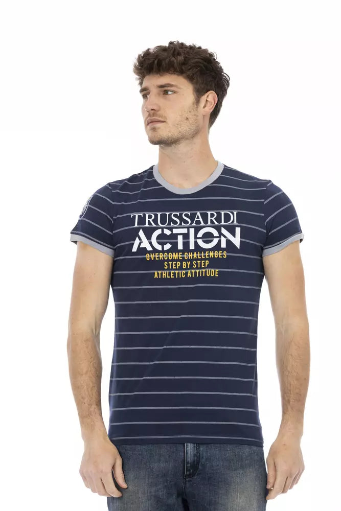 Trussardi Action Blue Cotton Men T-Shirt $130.00 Trussardi Action Luzworld
