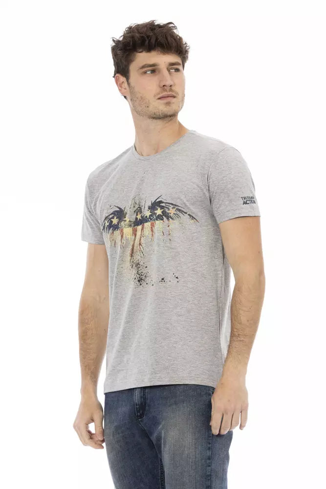 Trussardi Action Gray Cotton Men T-Shirt $130.00 Trussardi Action Luzworld