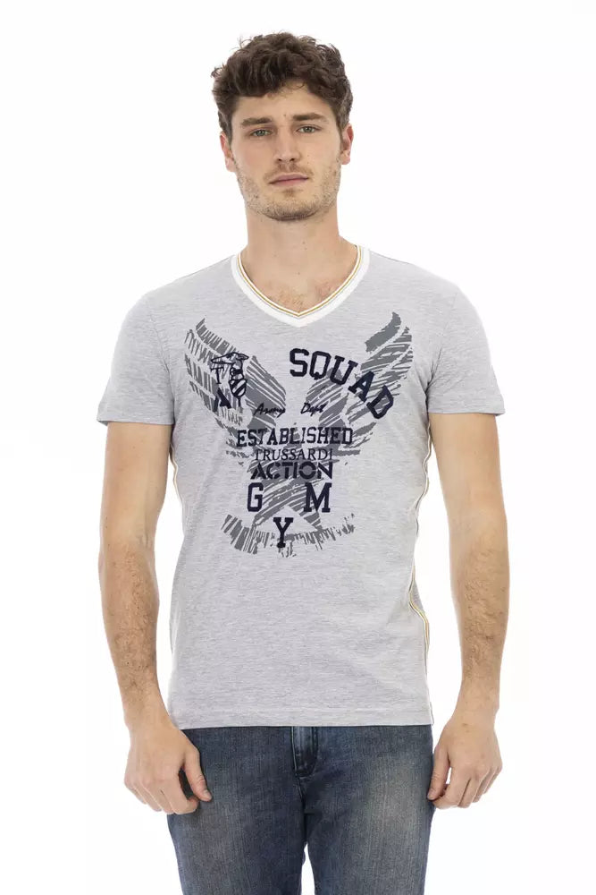 Trussardi Action Gray Cotton Men T-Shirt $130.00 Trussardi Action Luzworld