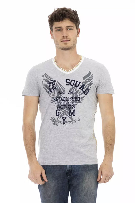 Trussardi Action Gray Cotton Men T-Shirt $130.00 Trussardi Action Luzworld