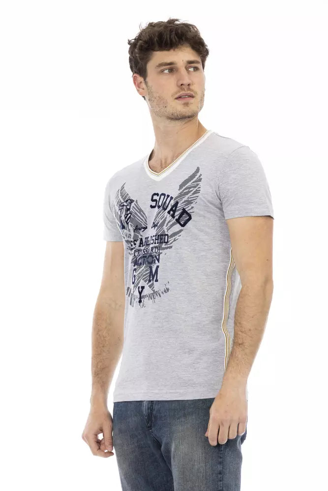 Trussardi Action Gray Cotton Men T-Shirt $130.00 Trussardi Action Luzworld