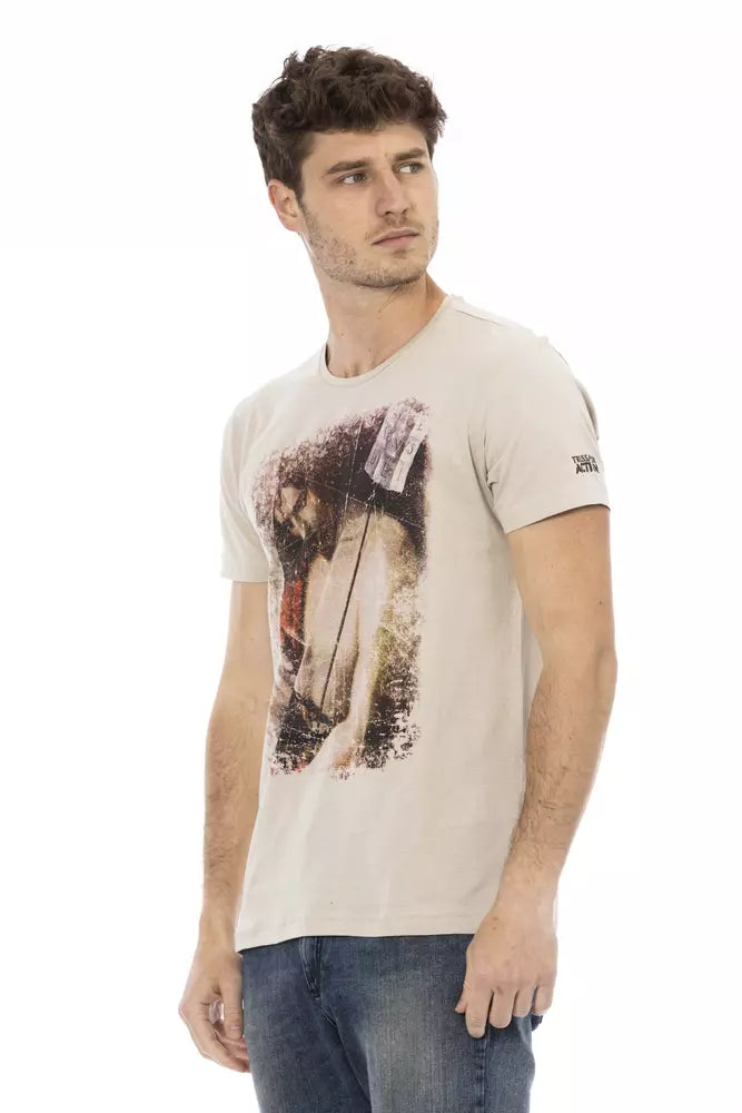 Trussardi Action Beige Cotton Men T-Shirt $130.00 Trussardi Action Luzworld