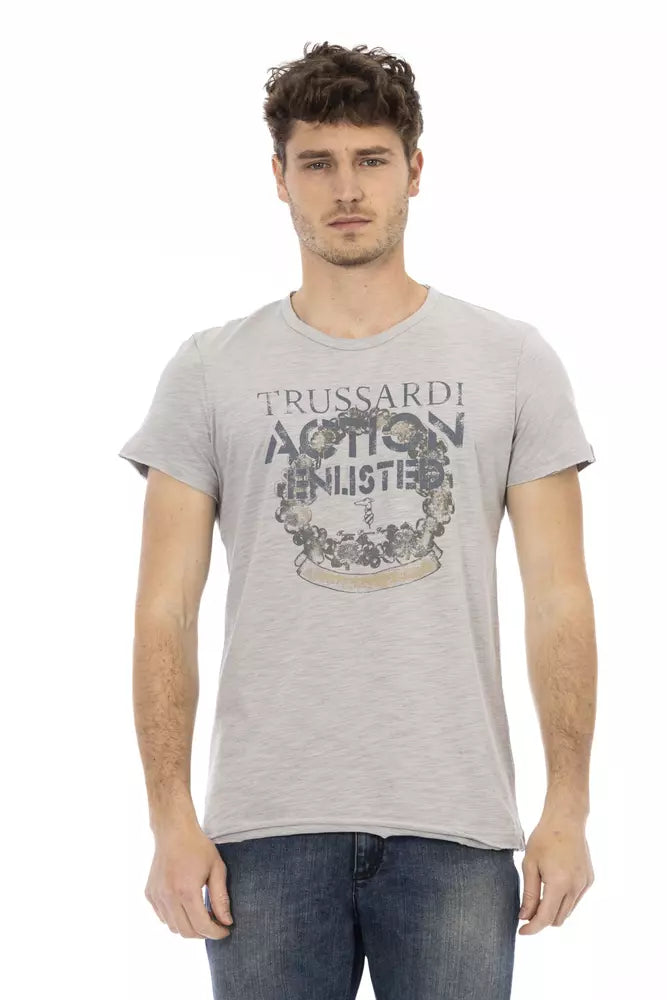 Trussardi Action Gray Cotton Men T-Shirt $130.00 Trussardi Action Luzworld