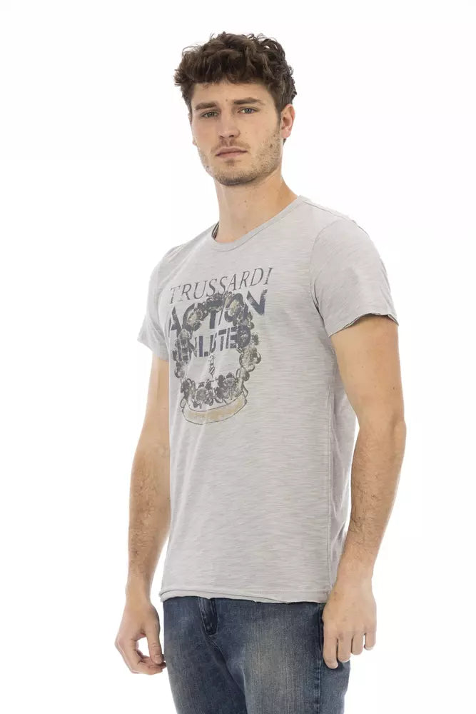 Trussardi Action Gray Cotton Men T-Shirt $130.00 Trussardi Action Luzworld
