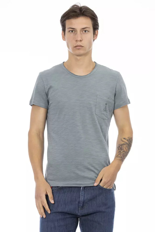 Trussardi Action Gray Cotton Men T-Shirt $130.00 Trussardi Action Luzworld
