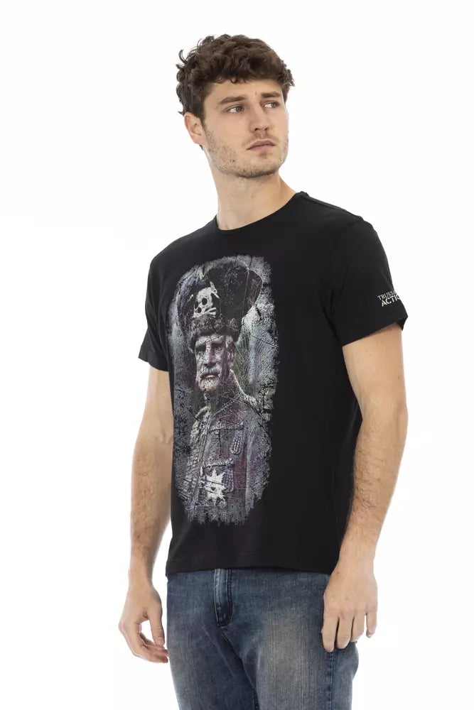 Trussardi Action Black Cotton Men T-Shirt $130.00 Trussardi Action Luzworld