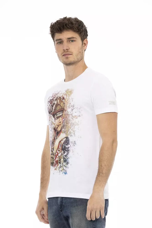 Trussardi Action Sleek White Cotton Blend Tee with Graphic Front $131.00 Trussardi Action Luzworld