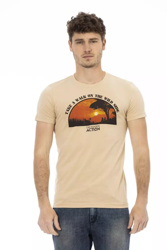 Trussardi Action Beige Cotton Men T-Shirt $130.00 Trussardi Action Luzworld