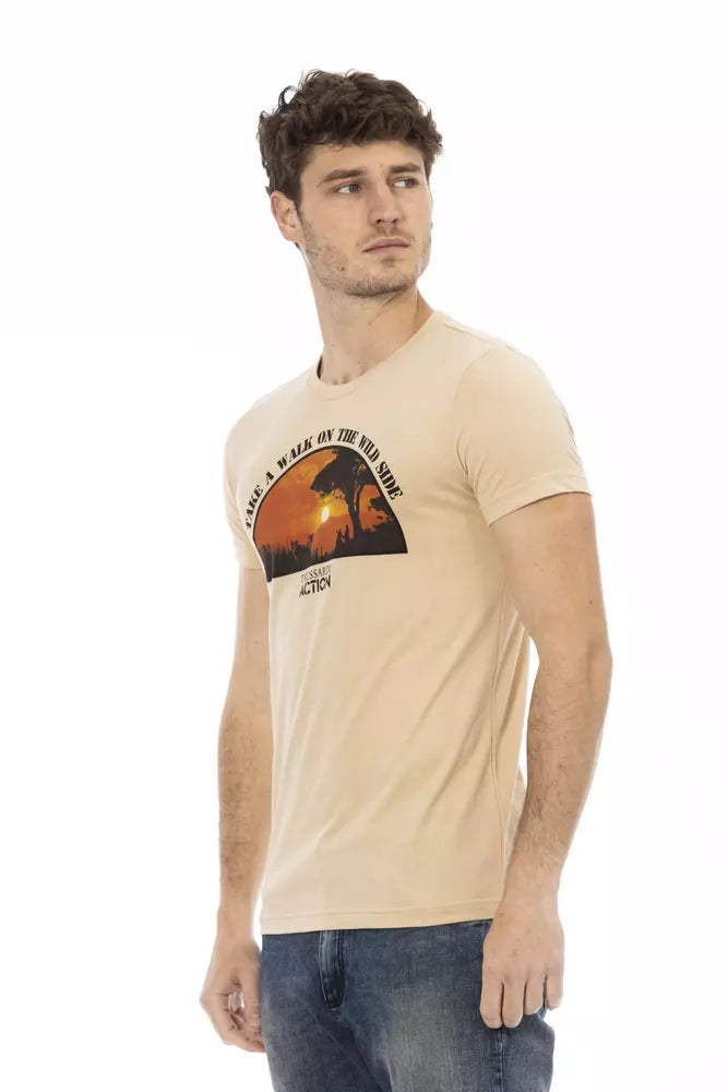 Trussardi Action Beige Cotton Men T-Shirt $130.00 Trussardi Action Luzworld