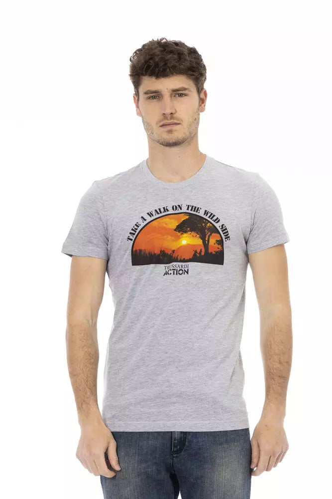 Trussardi Action Gray Cotton Men T-Shirt $130.00 Trussardi Action Luzworld