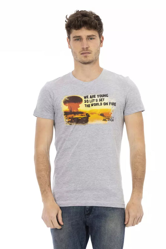 Trussardi Action Gray Cotton Men T-Shirt $130.00 Trussardi Action Luzworld
