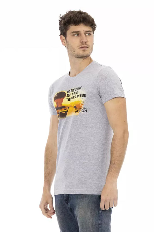 Trussardi Action Gray Cotton Men T-Shirt $130.00 Trussardi Action Luzworld