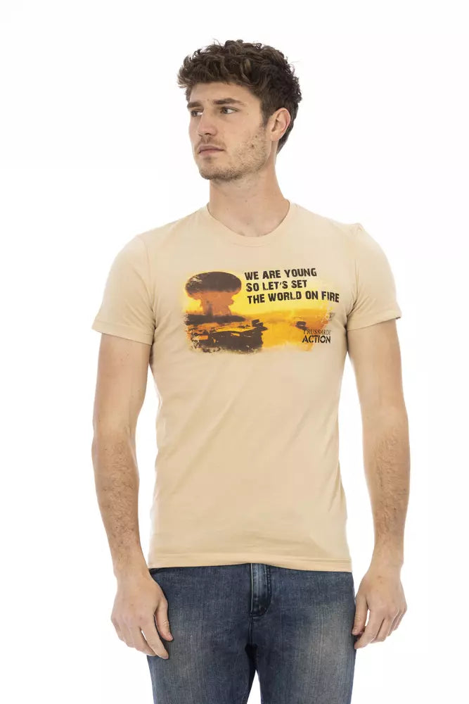 Trussardi Action Beige Cotton Men T-Shirt $130.00 Trussardi Action Luzworld