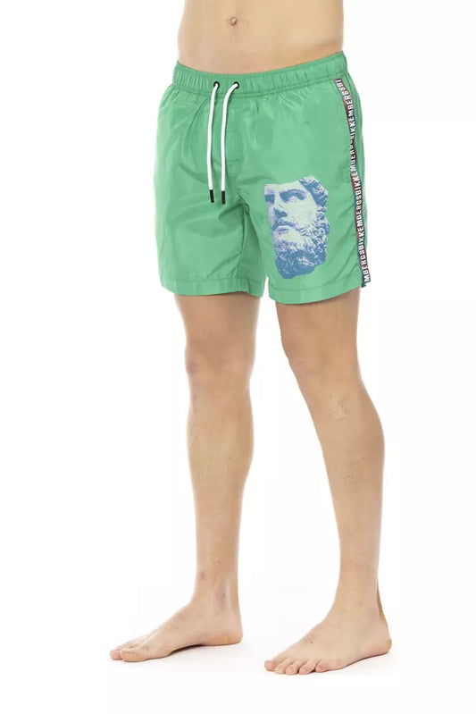Bikkembergs Green Polyester Men Swim Short $168.00 Bikkembergs Luzworld