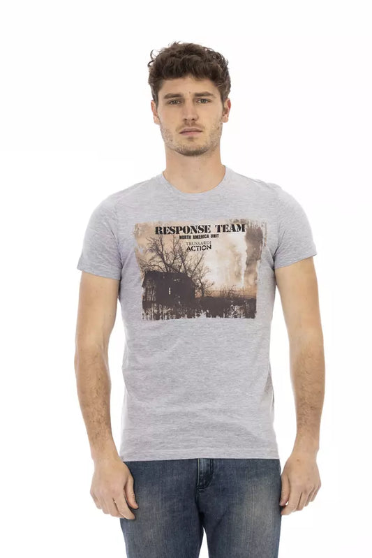 Trussardi Action Gray Cotton Men T-Shirt $130.00 Trussardi Action Luzworld