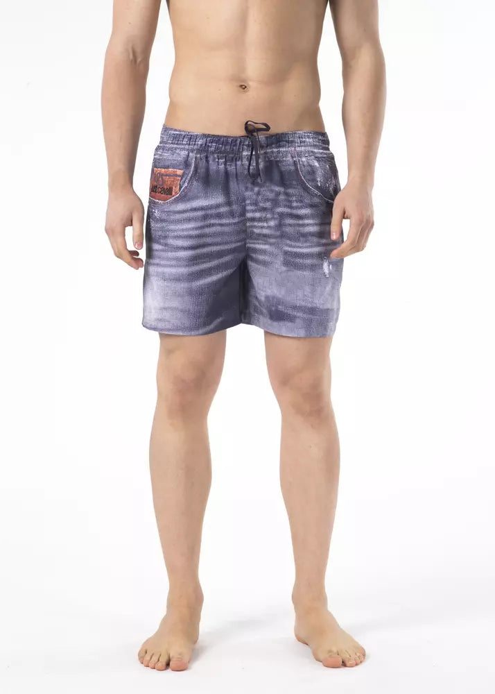Just Cavalli Blue Polyester Men Swim Short $193.00 Just Cavalli Luzworld